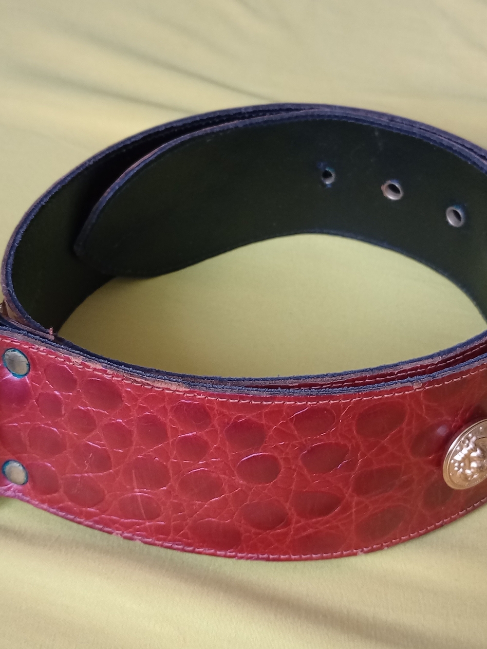 Jill Stuart Red Textured Leather Belt with Gold Medallion